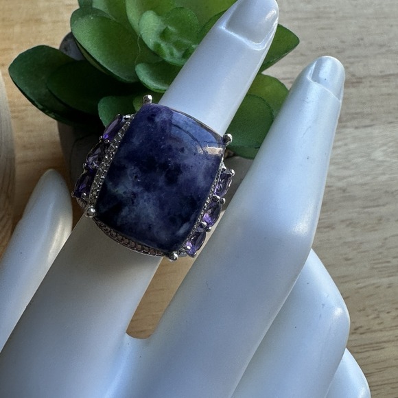 Statement Accent Ring Size 6 Purple Amethyst Gems 925 Sterling Gold Plate 13.4g - Picture 1 of 10